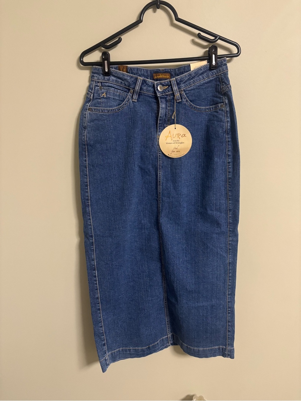 Aura Wrangler Denim Midi Skirt Size 4 Small New Western Rodeo Farmhouse Y2K Boho